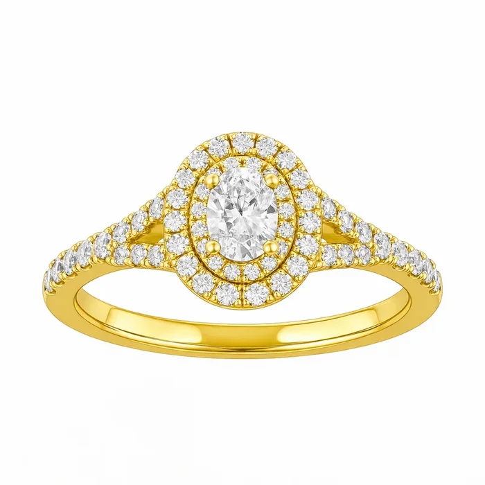 Two Hearts® Golden Embrace Oval Diamond Engagement Ring