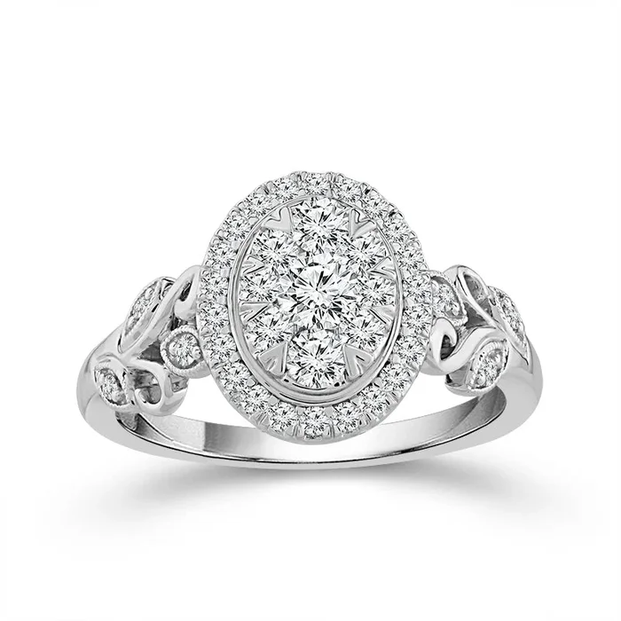 Two Hearts® Icelight Oval Round Cluster Engagement Ring