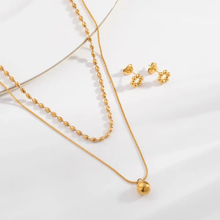 Two-Layered Bead Necklace & Classic Chic Stud Earrings Combo Set