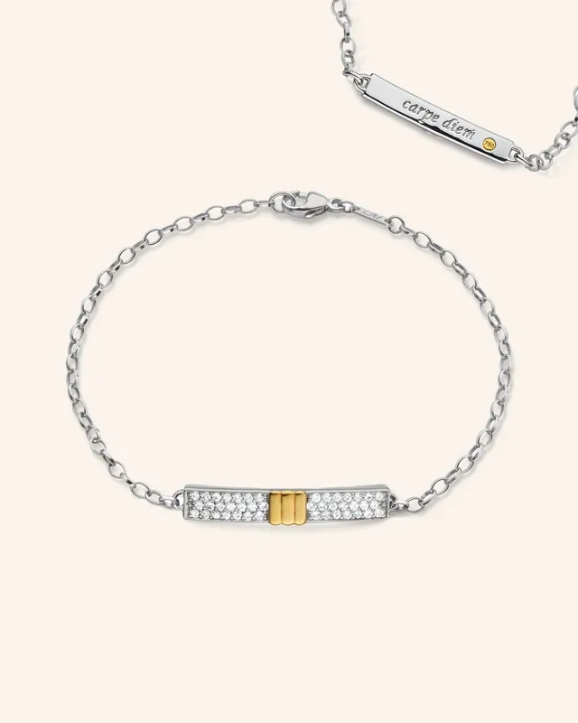 Two-Tone “Carpe Diem” Poesy Bracelet with Pavé White Sapphires