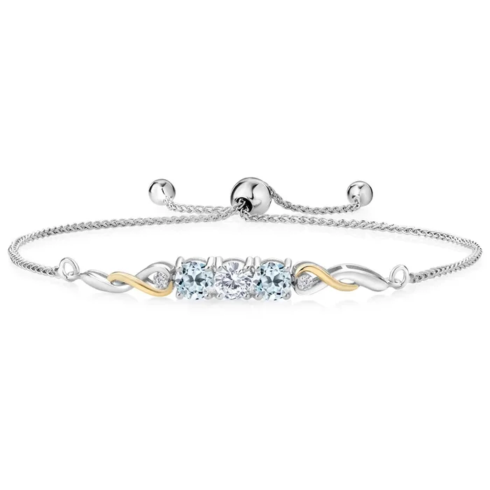 Two-Tone Gemstone Birthstone and Sky Blue Topaz and Accent Lab Grown Diamond Infinity Tennis Bracelet For Women In 925 Silver and 10K Yellow Gold | Round 5MM and 1.3MM | Fully Adjustable Up to 9 Inch