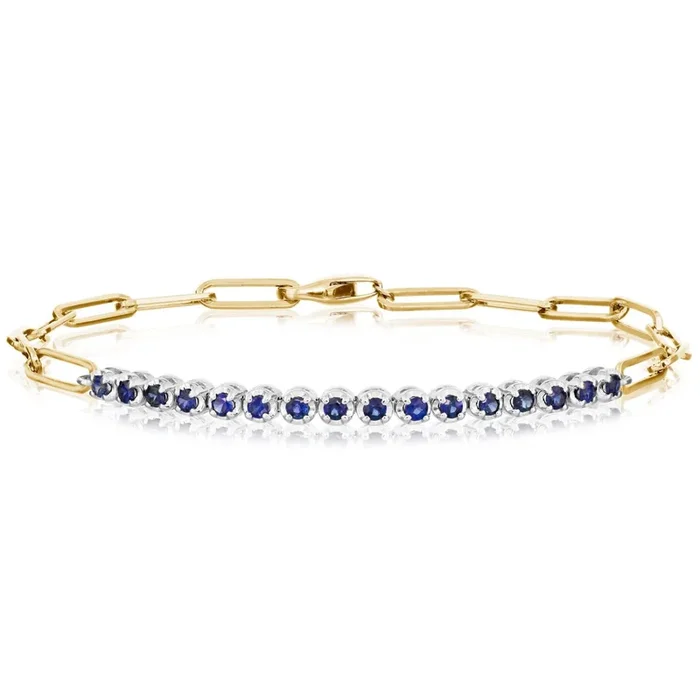 Two-Tone Gold Sapphire Paperclip Bracelet