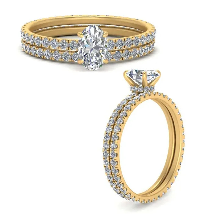 Under Halo Oval Diamond Eternity Wedding Set