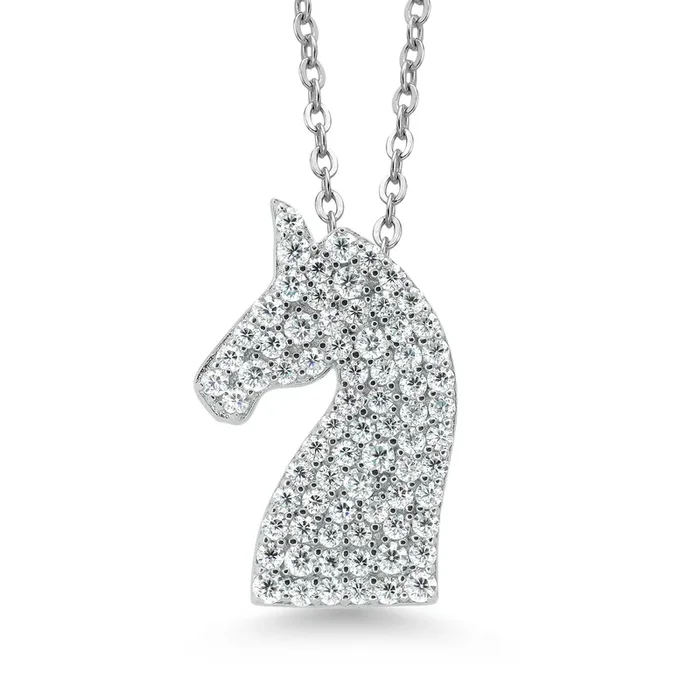 Unicorn Horse Animal Moissanite Pendant Necklace For Women By Keren Hanan | 925 Sterling Silver | 0.55 Cttw | 16X10MM | Color G-H | With 18 Inch Chain