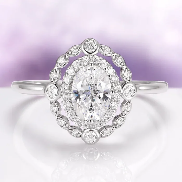 Valentina Art Deco Moissanite Engagement Ring in 14K White Gold
