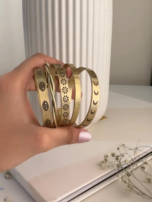 Valentine Special Stack of 5 Adjustable Brass Bracelet (Anti tarnish)