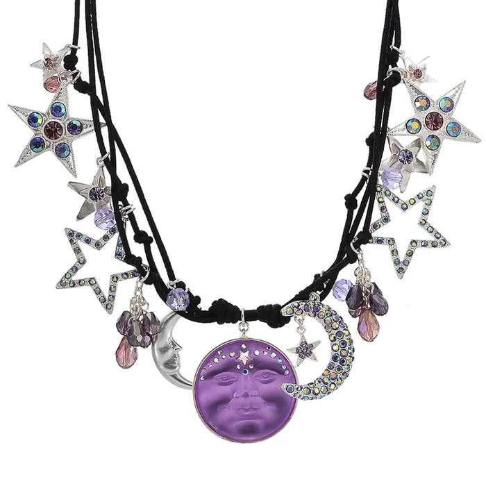 Venus Seaview Moon Stella Luna Necklace (Sterling Silvertone/Twilight Purple)