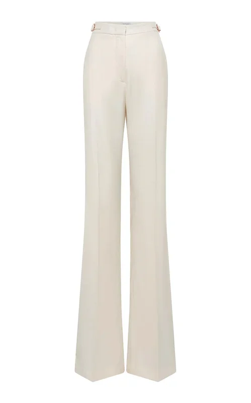 Vesta Flare Pant in Ivory Virgin Wool Silk with Linen