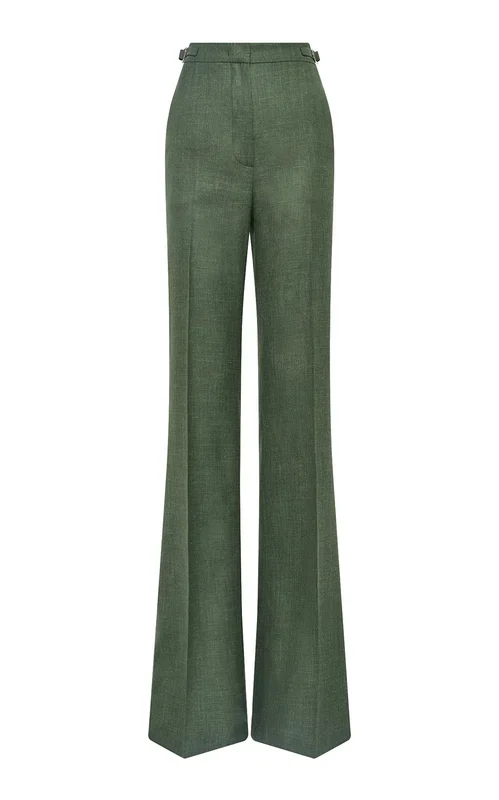 Vesta Flare Pant in Olive Virgin Wool Silk with Linen