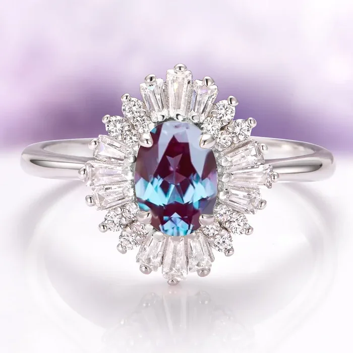 Victoria Art Deco Alexandrite Engagement Ring in 14K White Gold