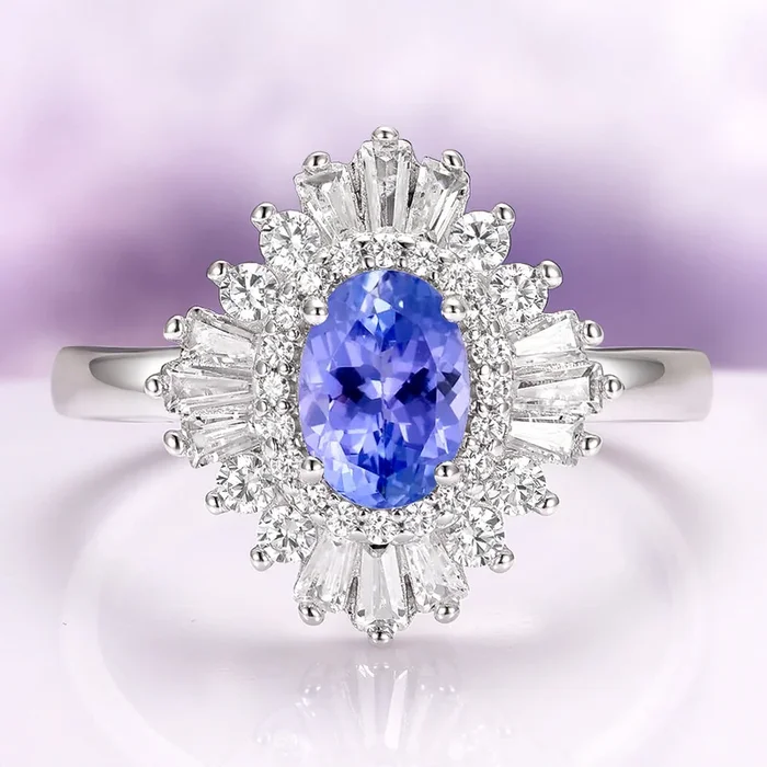 Victoria Art Deco Tanzanite Engagement Ring in 14K White Gold