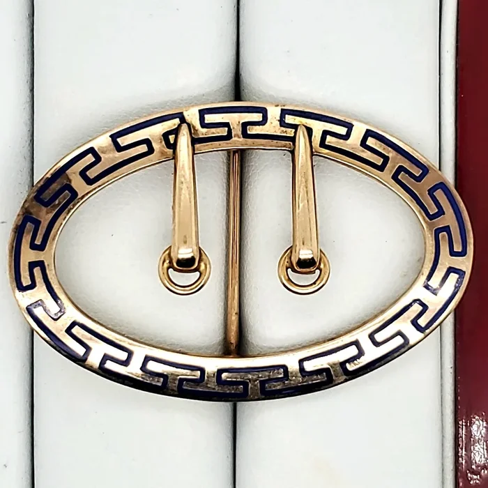 Victorian 10kt Yellow Gold Enamel Buckle Brooch