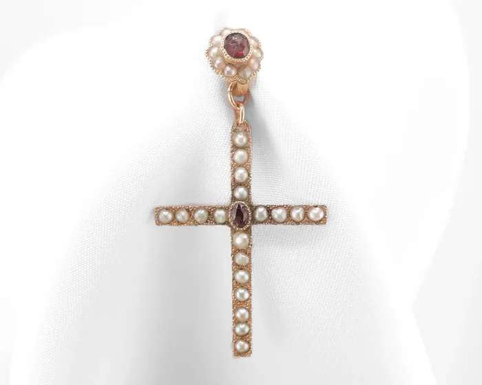 Victorian Garnet & Seed Pearl Cross