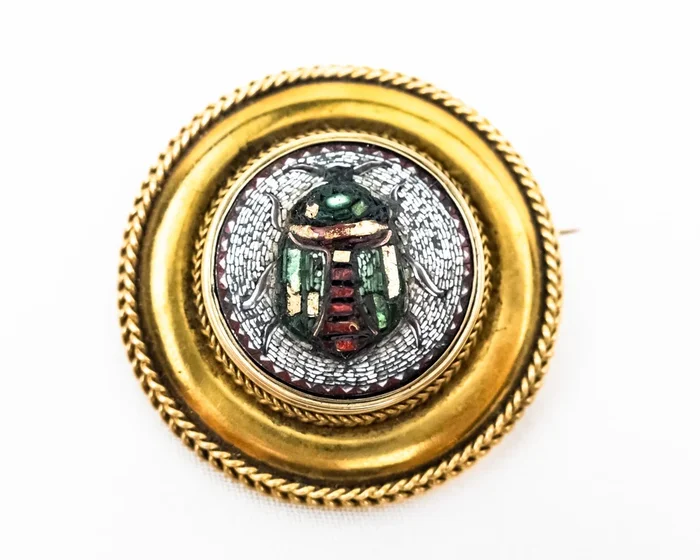 Victorian Micromosaic Scarab Brooch