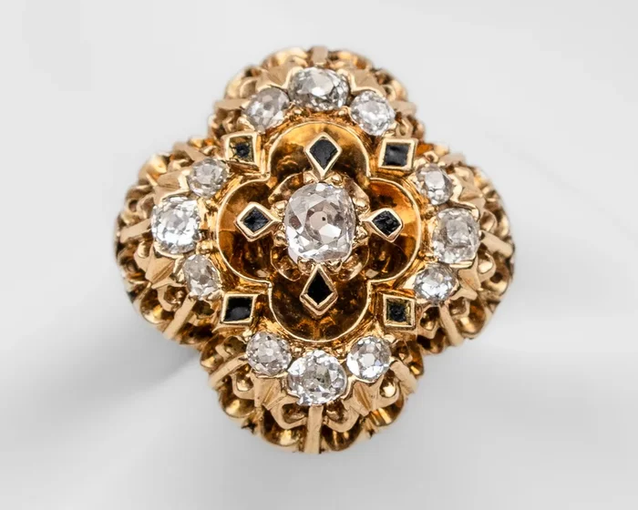Victorian Mine-Cut Diamond Cluster Ring