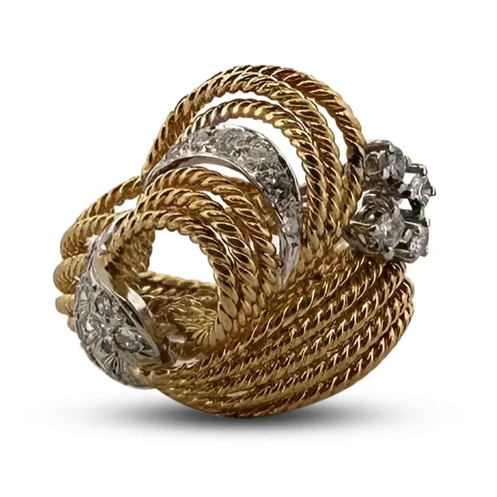 Vintage 0.50ctw Round Brilliant Natural Diamond Twisted Rope Cocktail Ring in 18k Two-tone Gold