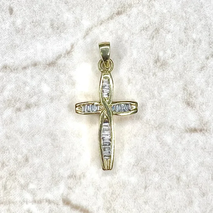 Vintage 10 Karat Yellow Gold 1/4 Carat Diamond Cross Pendant