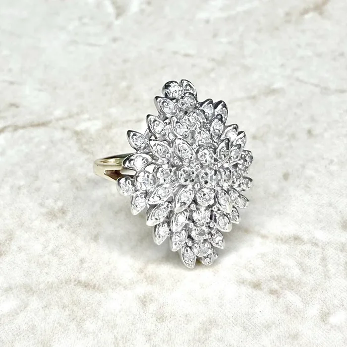 Vintage 10K Two-Tone Gold 1/2 Carat Diamond Cluster Ring