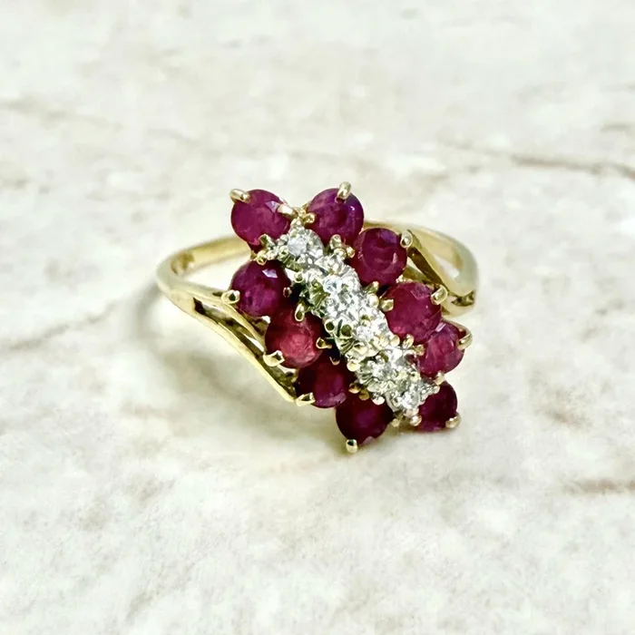 Vintage 14 Karat Gold Natural Ruby & Diamond Cocktail Ring