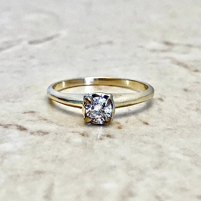 Vintage 14 Karat Two-Tone Gold 0.30 Carat Round Diamond Solitaire Engagement Ring