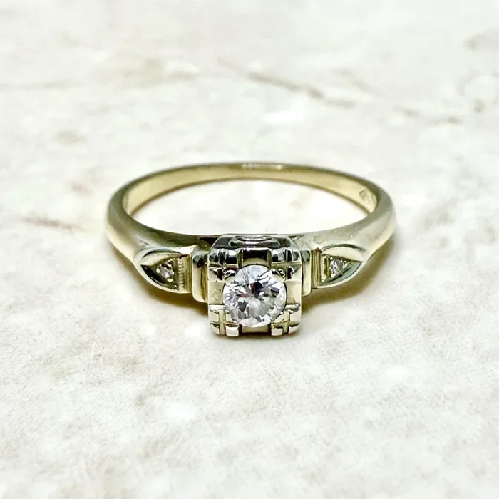 Vintage 1940’s 14 & 18 Karat Gold 0.15 Carat Diamond Engagement Ring
