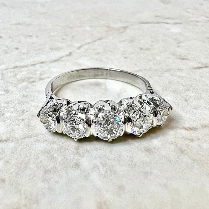 Vintage 1940’s Platinum 1 Carat Diamond Five-Stone Ring