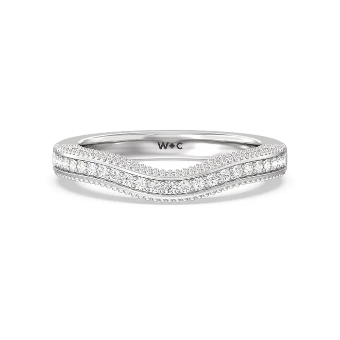 Vintage Grapevine Scroll 3 Stone Diamond Wedding Band