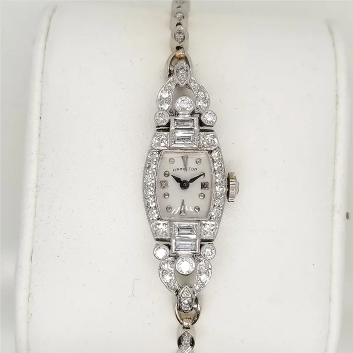 Vintage Hamilton Platinum and 14kt White Gold Diamond Ladys Wrist Watch