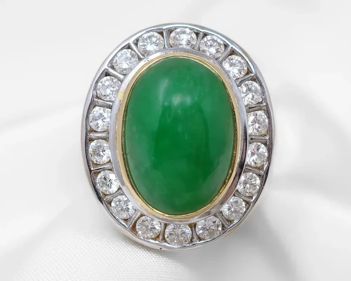 Vintage Jade & Diamond Halo Men’s Ring