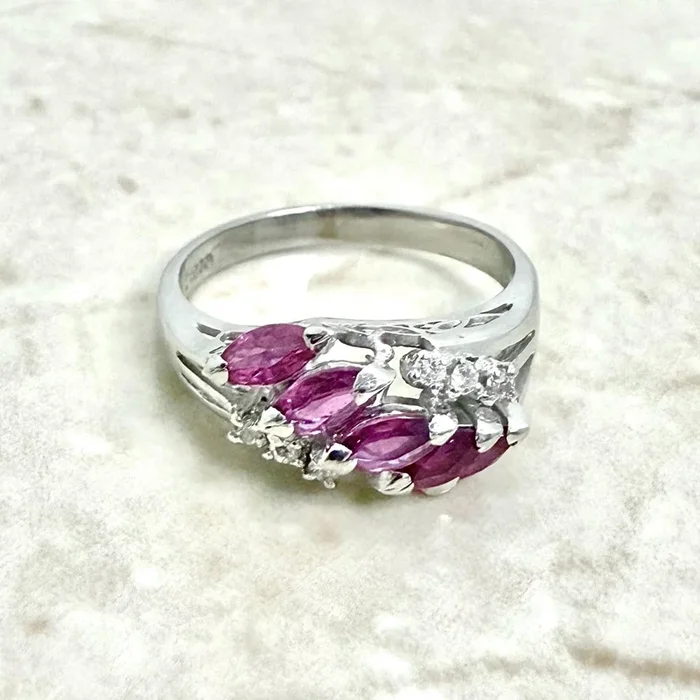 Vintage Platinum Natural Diamond & Ruby 5-Stone Ring