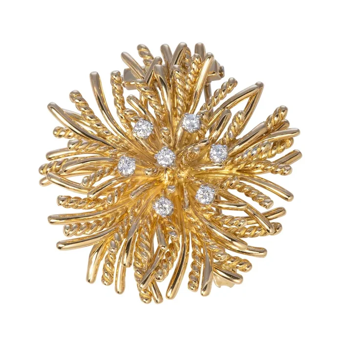 Vintage Tiffany & Co Diamond 18K Gold Anemone Brooch
