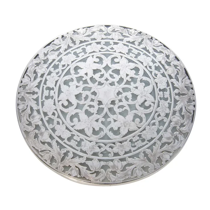 Vintage Webster Floral Sterling Silver & Glass Trivet