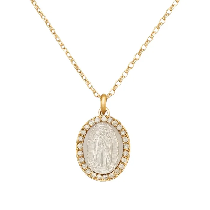 Virgin Mary | Pave Small Oval Necklace