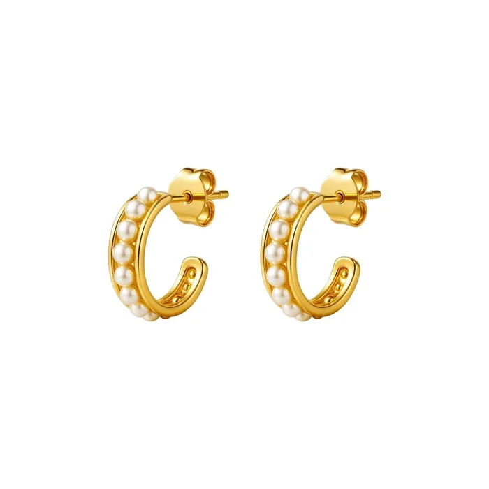 Vivian | Pearl Hoop Hugger Earrings