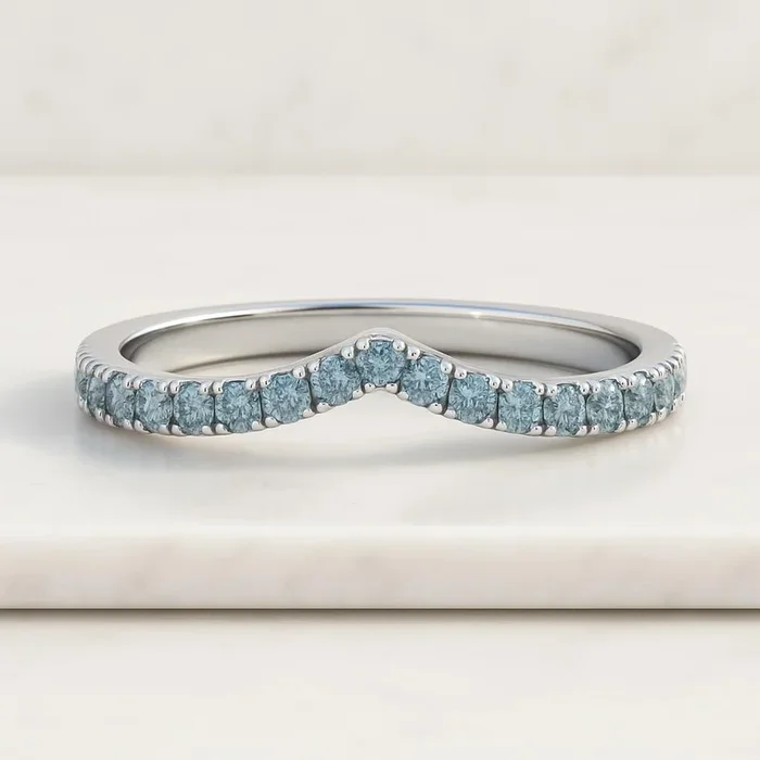 Vivid Blue Round Cut Curved Lab Grown Diamond Eternity Band For Women’s