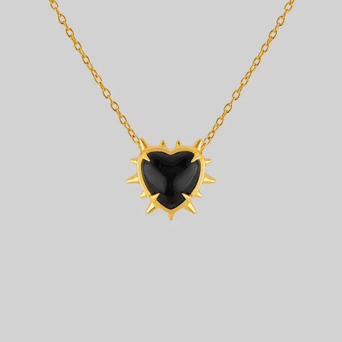 VOID. Spiked Black Glass Heart Necklace – Gold