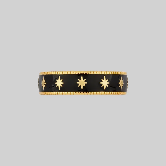 VYVIAN. Tiny Star Black Enamel Ring – Gold