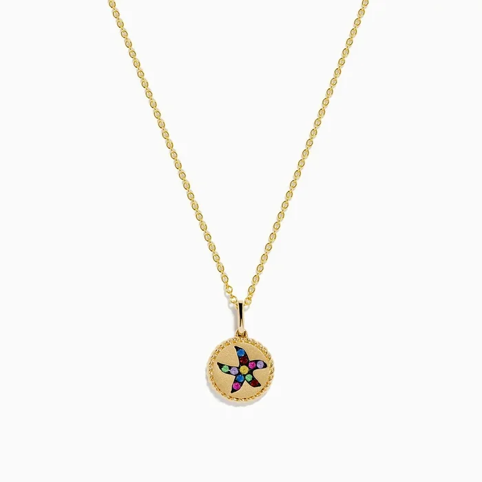 Water Colors 14K Yellow Gold Multi Sapphire Starfish Pendant