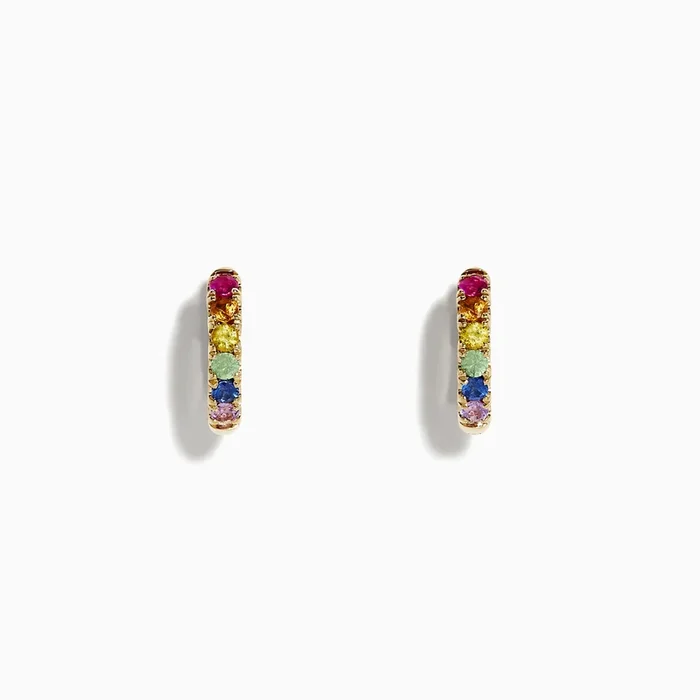 Watercolor 14k Gold Multi Sapphire Huggie Earrings