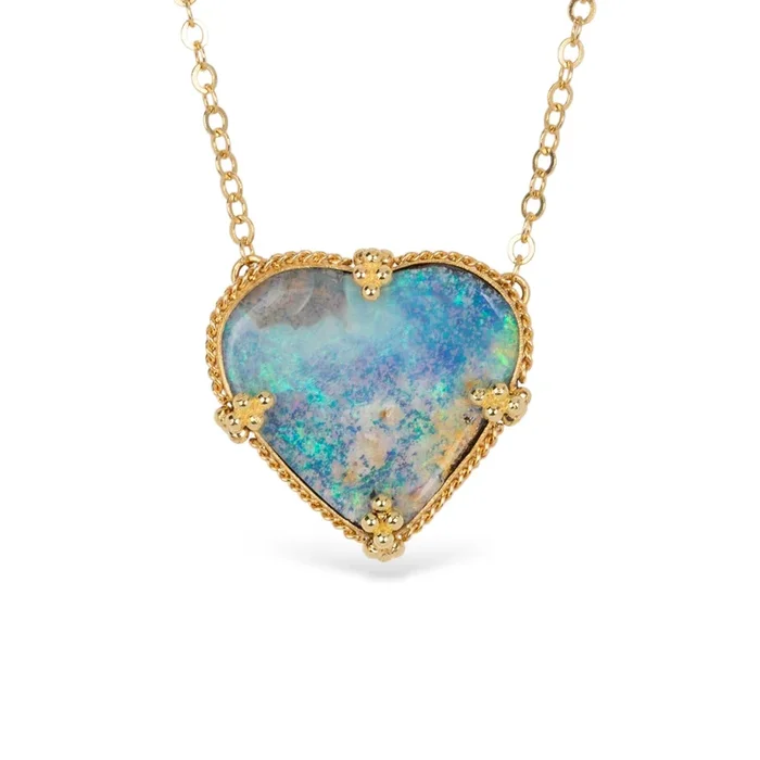 Watercolor Boulder Opal Heart Necklace