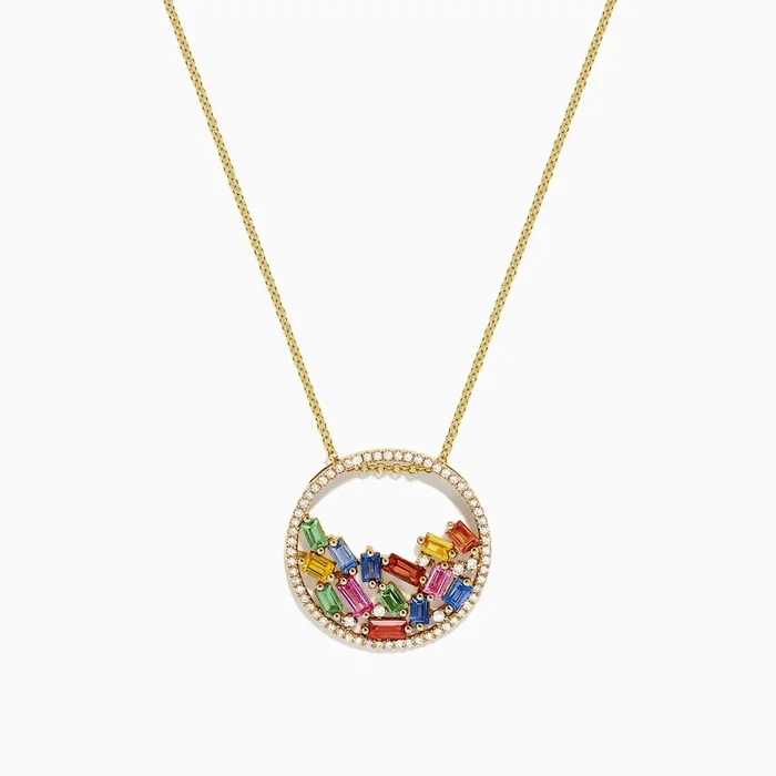 Watercolors 14K Gold Multi Sapphire and Diamond Pendant, 1.65 TCW