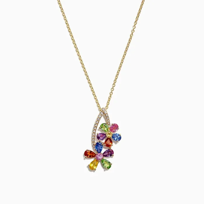 Watercolors 14K Yellow Gold Multi Sapphire & Diamond Pendant, 2.71 TCW
