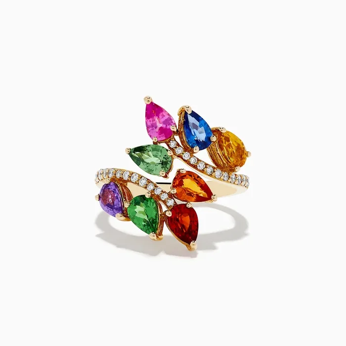 Watercolors 14K Yellow Gold Multi Sapphire and Diamond Bypass Ring