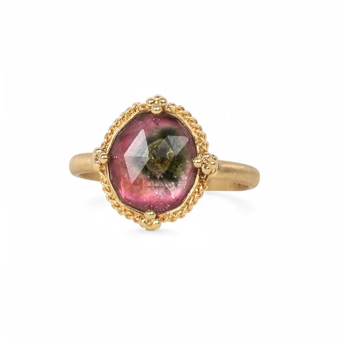 Watermelon Tourmaline Circular Ring