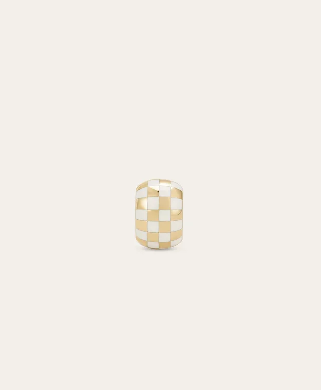 White Ceramic Checkerboard Big Bead