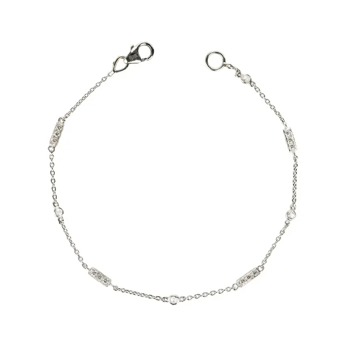 White Diamond Barrel Bead Bracelet