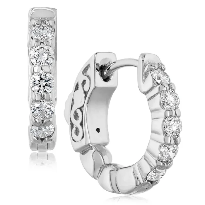 White Gold 1/2 Carat Diamond Huggie Hoop Earrings