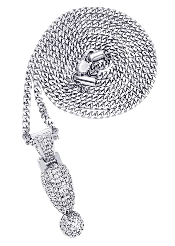 White Gold Plated Cuban Link Chain & ! Pendant | Appx. 13.1 Grams