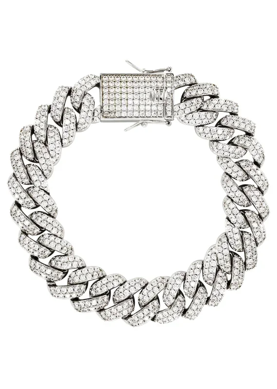 White Gold Plated Mens Iced Out Miami Cuban Link Bracelet