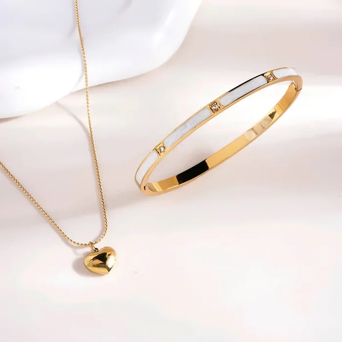 White Heart Necklace & Luminous Lore Bracelet Combo Set